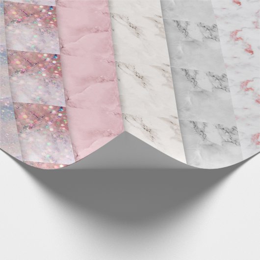 Roze steunkleurige glitterglazen sparkle collage cadeaupapier (Hoek)