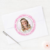 Roze sticker met verjaardagswensen, naam en foto (Envelop)