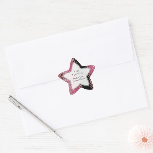 Roze Sticker met zwarte feestkleur voor Star Label (Envelop)