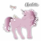 Roze Sticker Unicorn en Dragonflies (Voorkant)