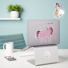Roze Sticker Unicorn en Dragonflies
