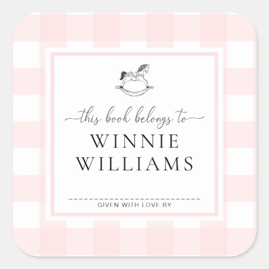 Roze Sticker van Gingham Rocking Horse Bookplate (Voorkant)