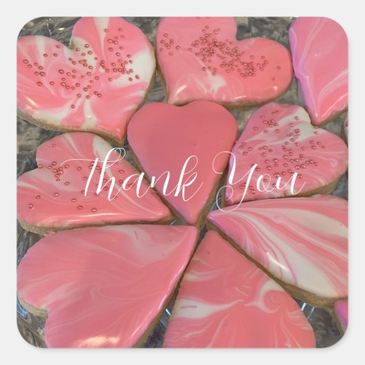 Roze Sticker van het Heart Shaped Cookies Square (Voorkant)