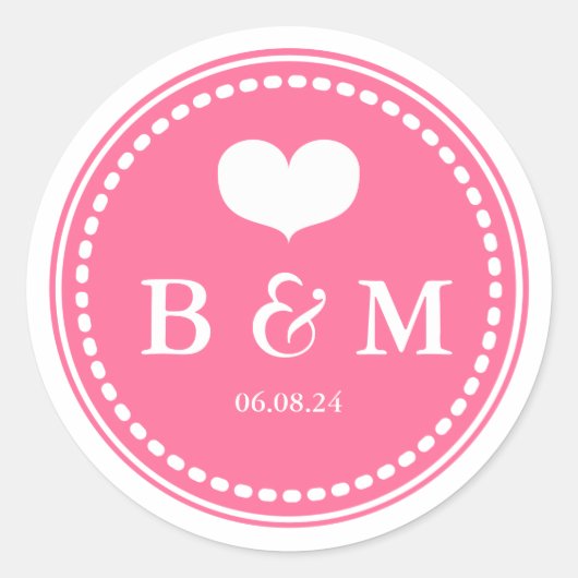 Roze Sticker voor monogram bruiloft Envelop Seal (Voorkant)