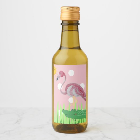 Roze Stickers van het Flamingo Alligator Wijnlabel (Voorkant)