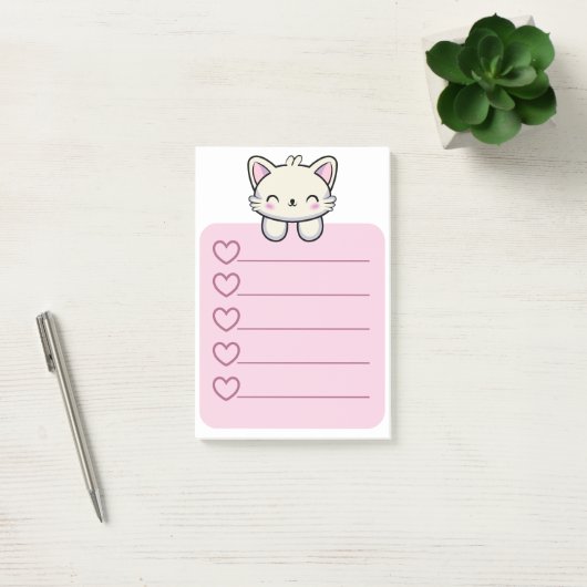Roze Sticky Note met Schattigee Cat op Top (Kantoor)