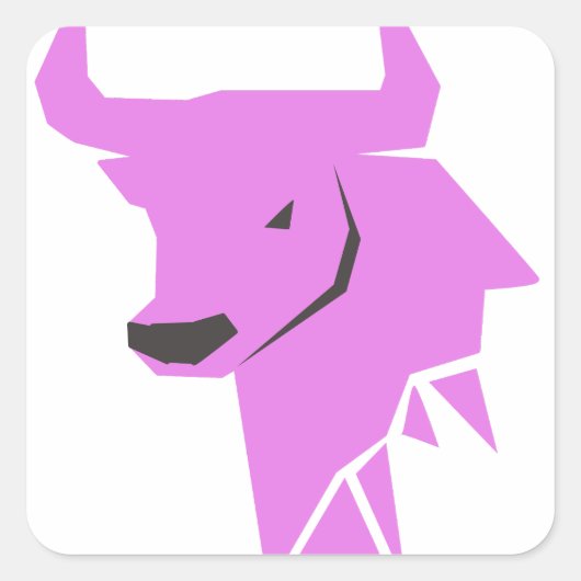 Roze Stier Silhouet Vierkante Sticker (Voorkant)