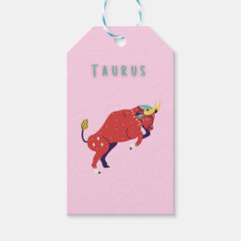 Roze Stier, sterrenbeeld, sterrenbeeld afdruk Cadeaulabel