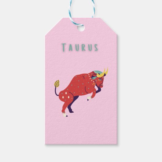Roze Stier, sterrenbeeld, sterrenbeeld afdruk Cadeaulabel (Voorkant)