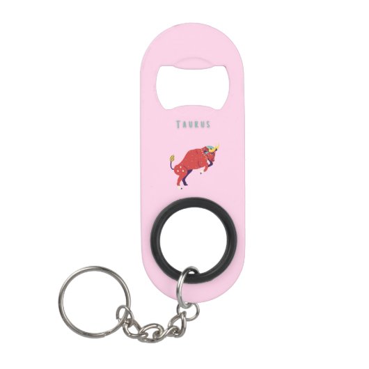 Roze Stier, sterrenbeeld, sterrenbeeld afdruk Mini Flessenopener (Voorkant)
