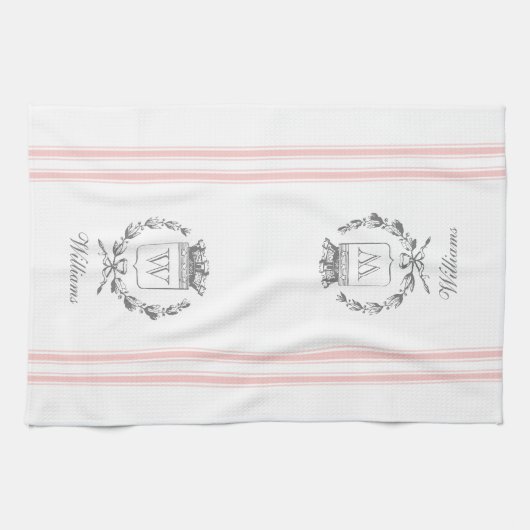 Roze  stijl Franse zak met aangepaste naam Theedoek (Horizontaal)