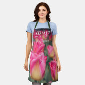 Roze stijl lentetulpen schort (Gedragen)