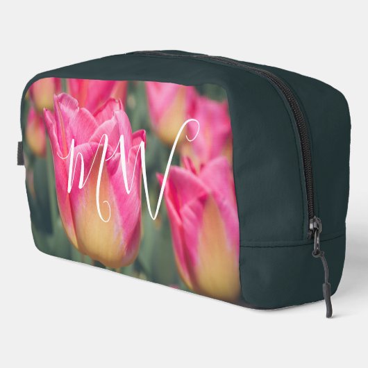 Roze stijl lentetulpen toilettasje (Rechterhoek)