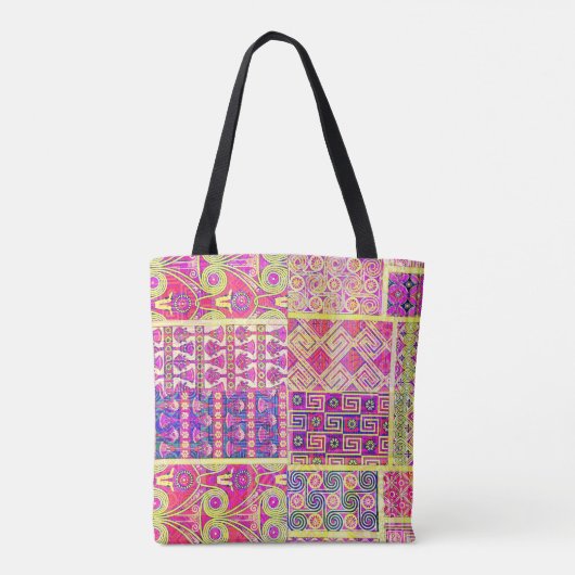 Roze  stijl Quilt Block Pattern Canvas tas (Achterkant)