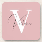  roze stijlvol chique custom monogram bier onderzetter (Voorkant)