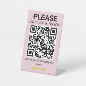 Roze, stijlvol en modern QR-code "Leave a Review" Reclamebord Met Voetstuk (Voorkant)