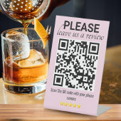 Roze, stijlvol en modern QR-code "Leave a Review" Reclamebord Met Voetstuk