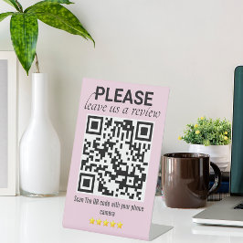 Roze, stijlvol en modern QR-code "Leave a Review" Reclamebord Met Voetstuk