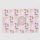 Roze Stijlvol Golf Ontwerp Aangepaste Naam Monogra Golfhanddoek (Horizontaal)