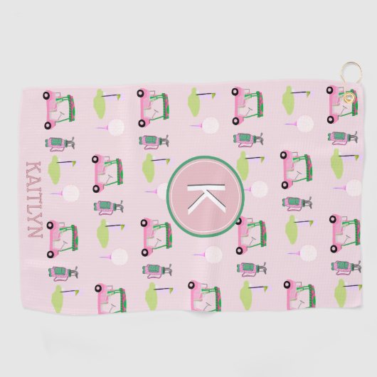 Roze Stijlvol Golf Ontwerp Aangepaste Naam Monogra Golfhanddoek (Horizontaal)