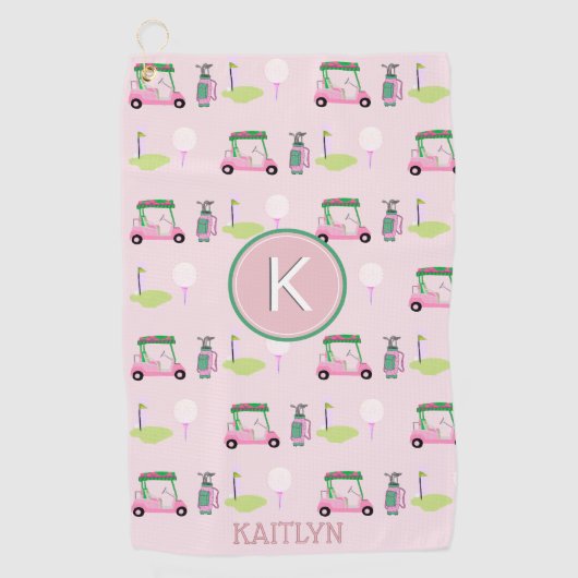 Roze Stijlvol Golf Ontwerp Aangepaste Naam Monogra Golfhanddoek (Voorkant)