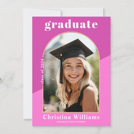 Roze Stijlvol Modern High School Foto Afstuderen Aankondiging (Voorkant)