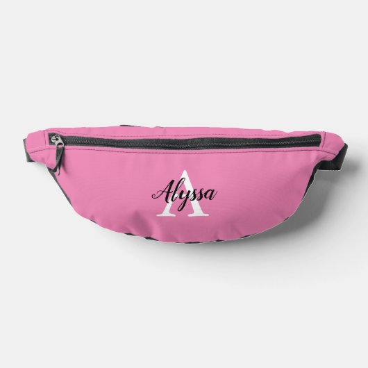 Roze Stijlvol Monogram Script Fanny Pack Heuptasje (Liggend)
