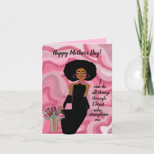 Roze stijlvolle Afro-Amerikaanse Moederdag Kaart