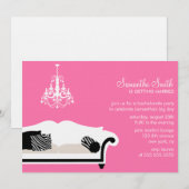 Roze stijlvolle bank en kroonluchter feest kaart (Voorkant / Achterkant)