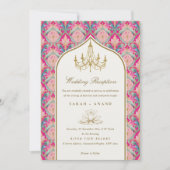 roze stijlvolle bloemkroonluchter receptie kaart (Voorkant)