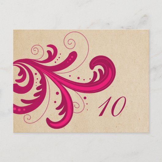 Roze Stijlvolle Briefkaart Tabelnummer wervelingen (Voorkant)