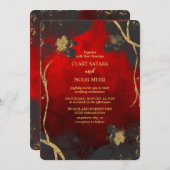 Roze, stijlvolle bruiloft met rood, grijs en goud kaart (Voorkant / Achterkant)