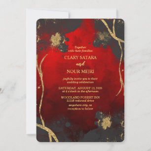 Roze, stijlvolle bruiloft met rood, grijs en goud kaart