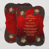 Roze, stijlvolle bruiloft met rood, grijs en goud kaart (Voorkant / Achterkant)