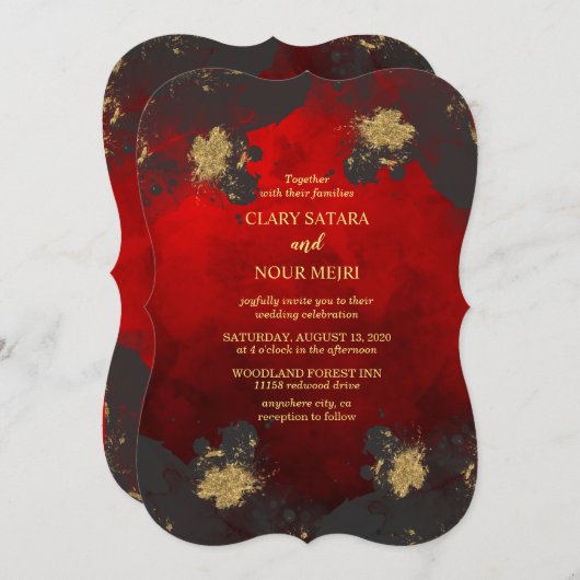 Roze, stijlvolle bruiloft met rood, grijs en goud kaart (Voorkant / Achterkant)