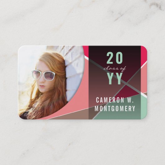 Roze Stijlvolle Geometrische Lijnen Mod Foto Afstu Contactkaartje (Voorkant)