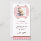 Roze stijlvolle kader foto geboorteaankondigingen aankondiging (Voorkant)