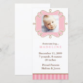 Roze stijlvolle kader foto geboorteaankondigingen aankondiging (Voorkant / Achterkant)