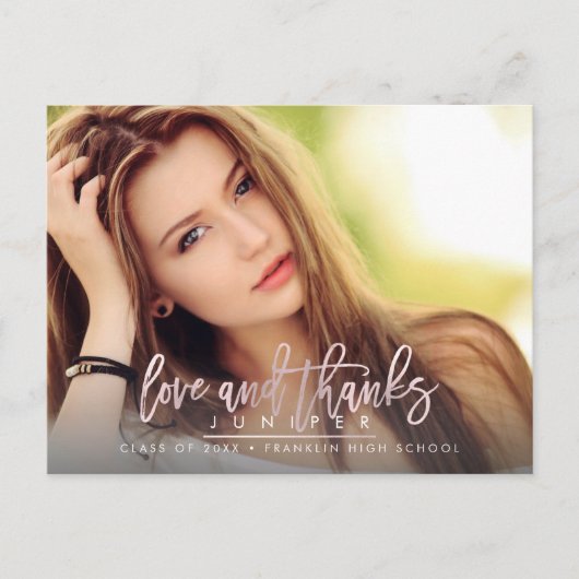 Roze Stijlvolle Script Afstudeer Liefde+Bedankt Briefkaart (Voorkant)