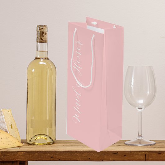 Roze Stijlvolle Script Getuige van de Bruid Wijn Cadeautas