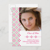 Roze stijlvolle trendy floral afstuderen aankondig aankondigingskaart (Voorkant / Achterkant)