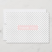 Roze, stijlvolle zwarte witte poladot bedankkaart (Voorkant)