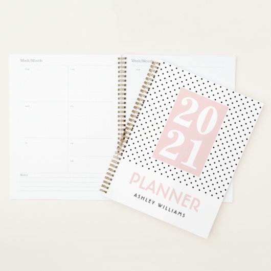Roze, stijlvolle zwarte witte poladot planner (Display)
