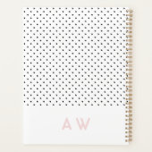 Roze, stijlvolle zwarte witte poladot planner (Achterkant)