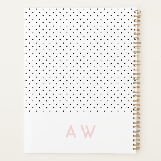 Roze, stijlvolle zwarte witte poladot planner (Achterkant)