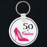 Roze Stiletto 50 en Fabulous 50th Birthday Sleutelhanger<br><div class="desc">Roze Stiletto 50 en Fabulous 50th Birthday glamoureus design in heet roze en zwart.</div>