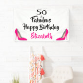 Roze Stiletto 50 en Fabulous 50th Birthday Spandoek (Insitu)