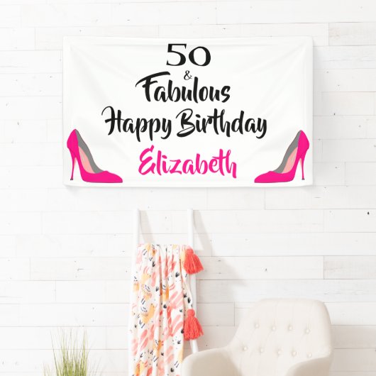 Roze Stiletto 50 en Fabulous 50th Birthday Spandoek (Insitu)