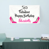 Roze Stiletto 50 en Fabulous 50th Birthday Spandoek (Beurs)