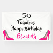 Roze Stiletto 50 en Fabulous 50th Birthday Spandoek (Horizontaal)